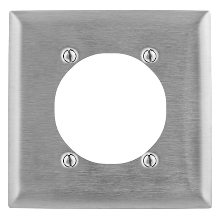Hubbell Wiring Device-Kellems Wallplates and Boxes, Metallic Plates, 2- Gang, 1) 2.66" Opening, Standard Size, Stainless Steel SS716